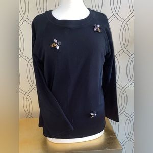 Karen Kane sweatshirt with bumble bee details. They look like 3 small broaches.